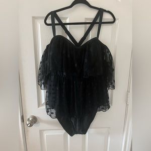 Black cold shoulder one piece swim